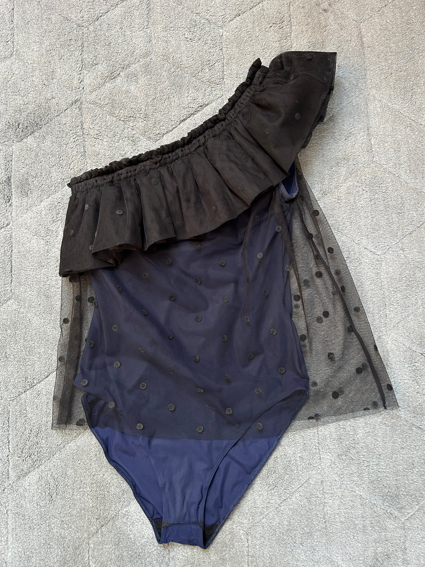 Maje bodysuit blue with polka dot one shoulder ruffle size 1 - UK8