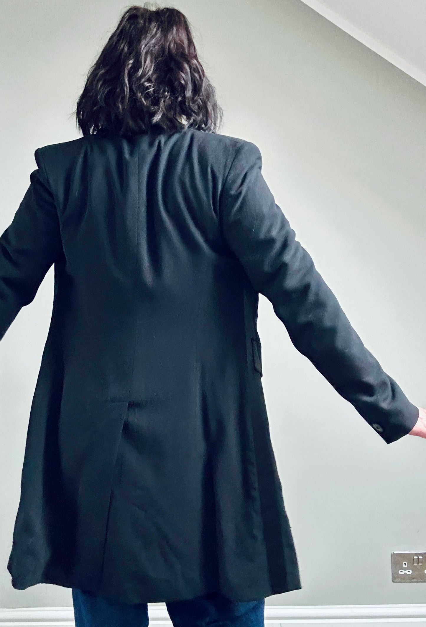 DKNY black wool blazer coat with satin detail size 10
