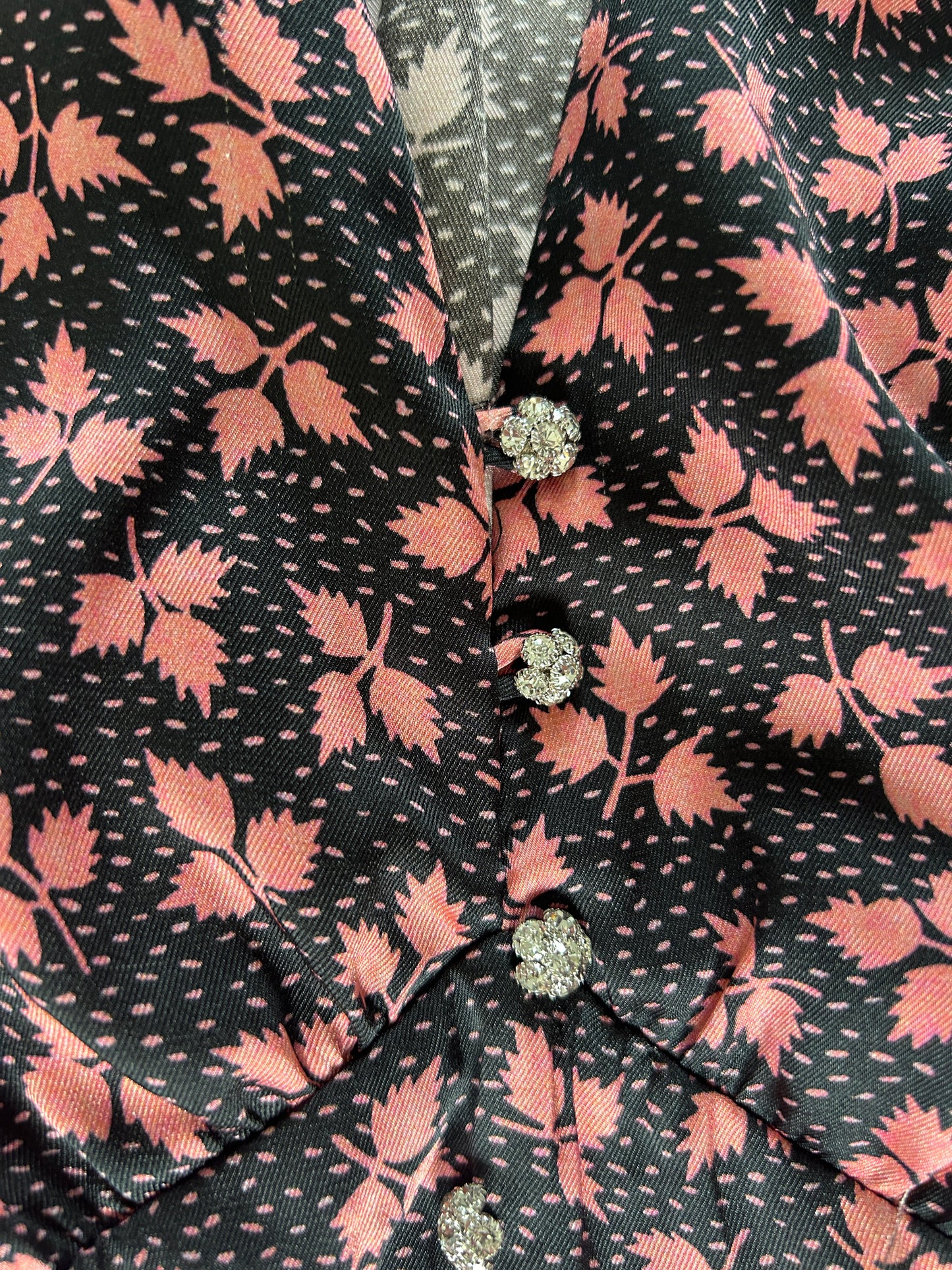 Sandro midi dress black with pink floral V neck long sleeve size 8