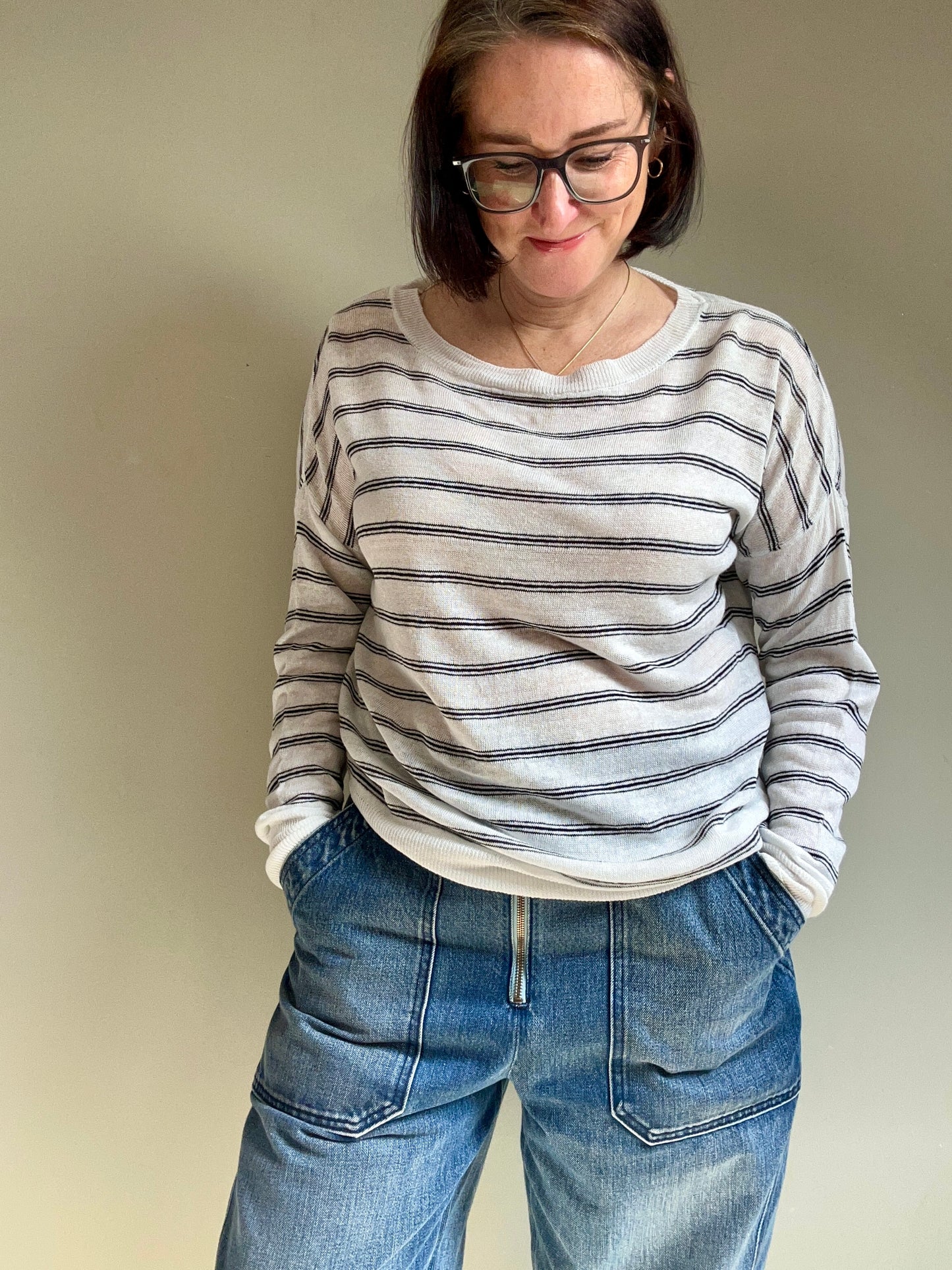 Lacoste linen white and navy striped jumper M -12