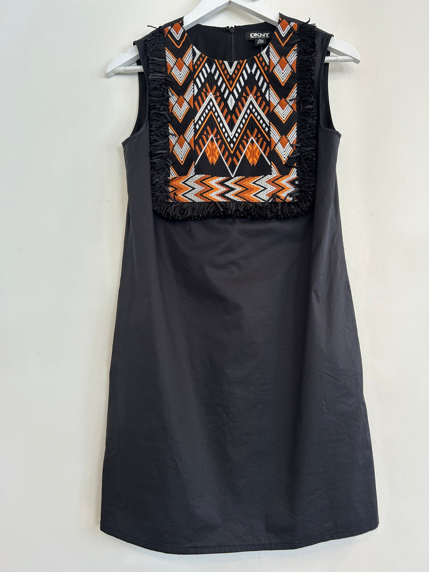 DKNY black mini dress with embroidery size 8