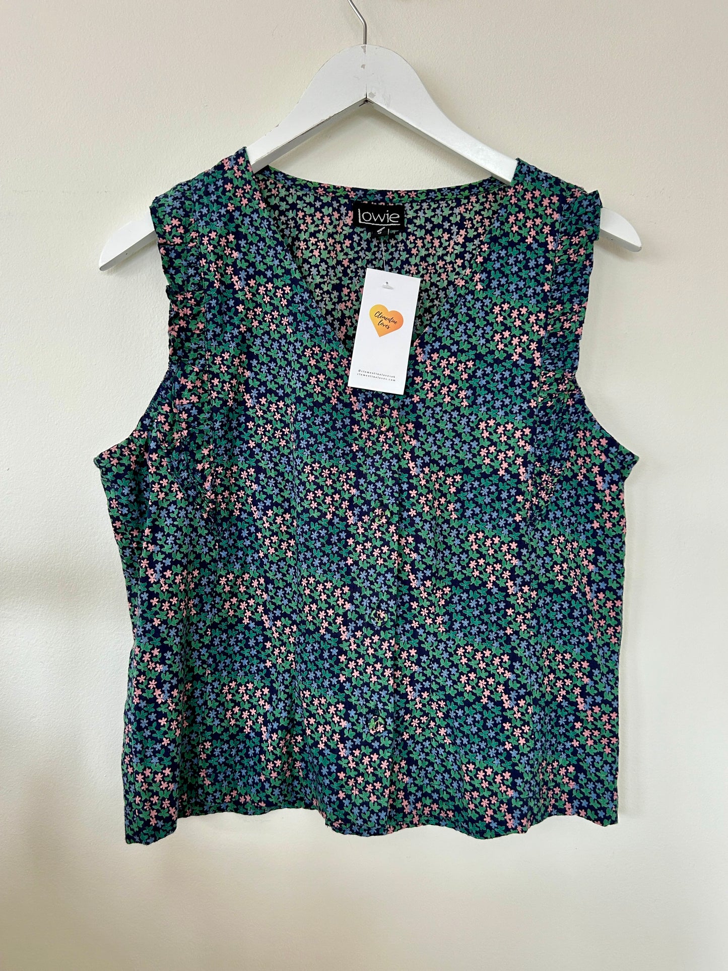 Lowie blue floral blouse sleeveless S - 8/10
