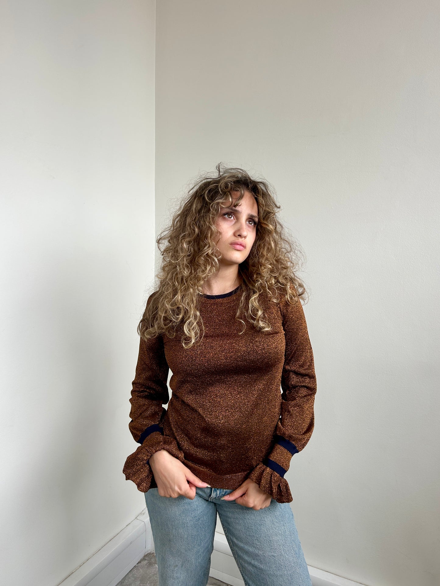 Baum Und Pfergarten orange metallic fibre jumper size XS - 8