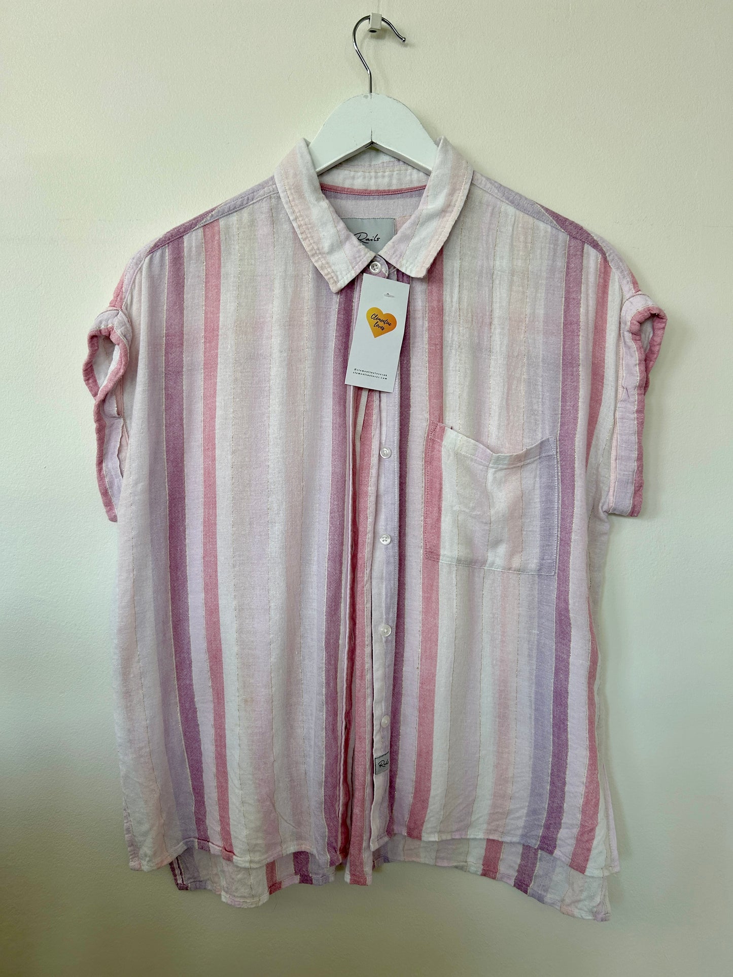 Rails short sleeve pink striped shirt linen blend M - 10/12