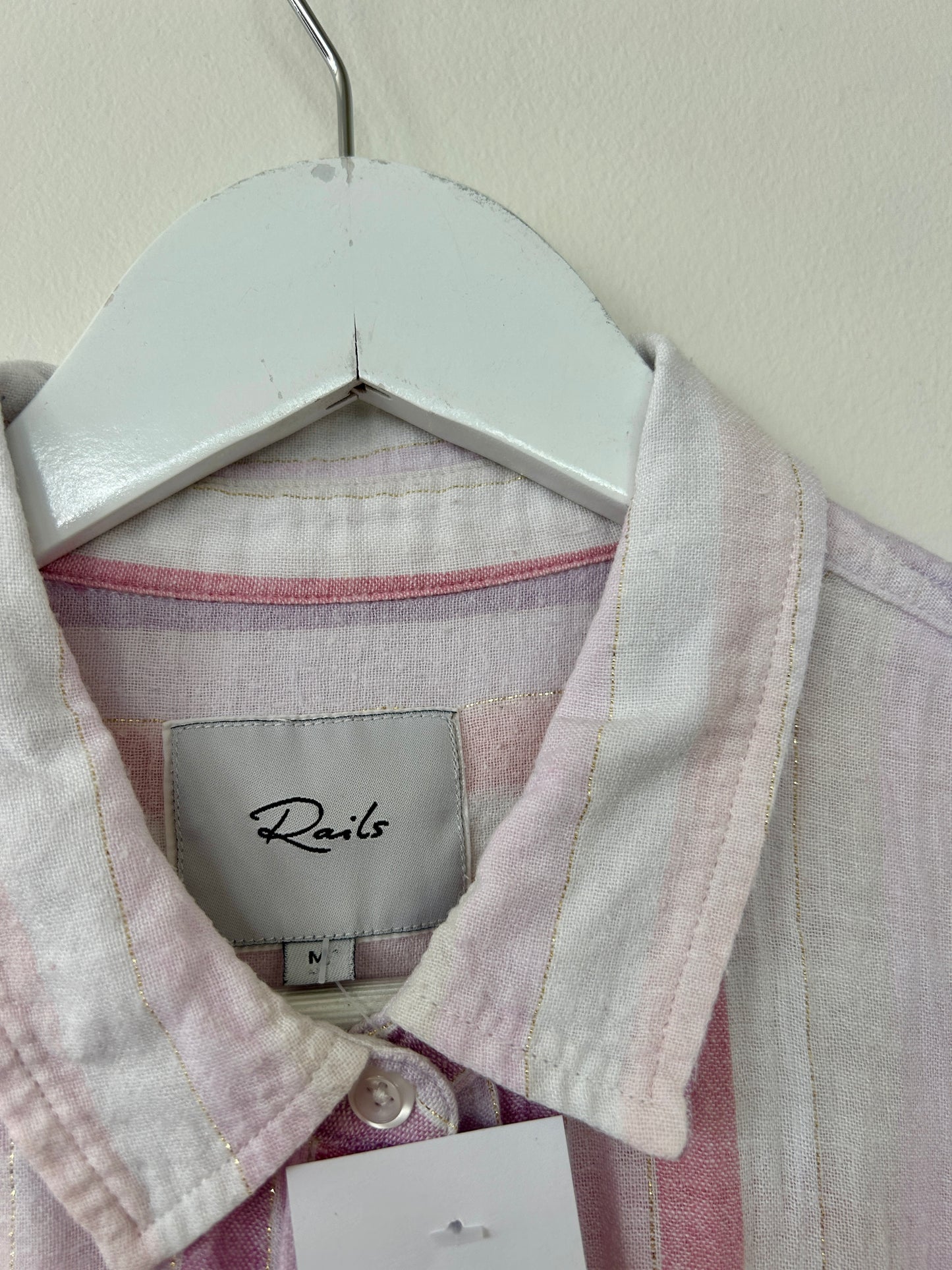 Rails short sleeve pink striped shirt linen blend M - 10/12