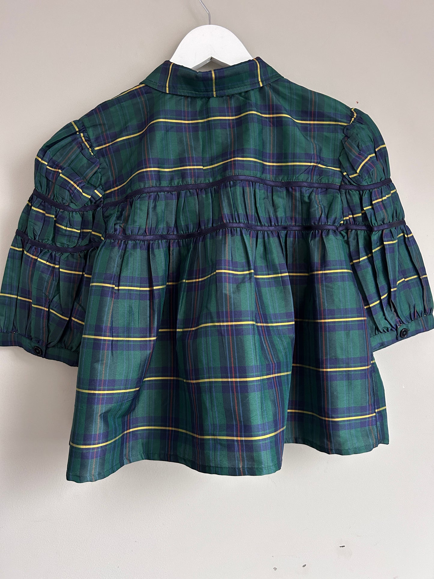 Maeve navy and green plaid cropped blouse M - 8/10