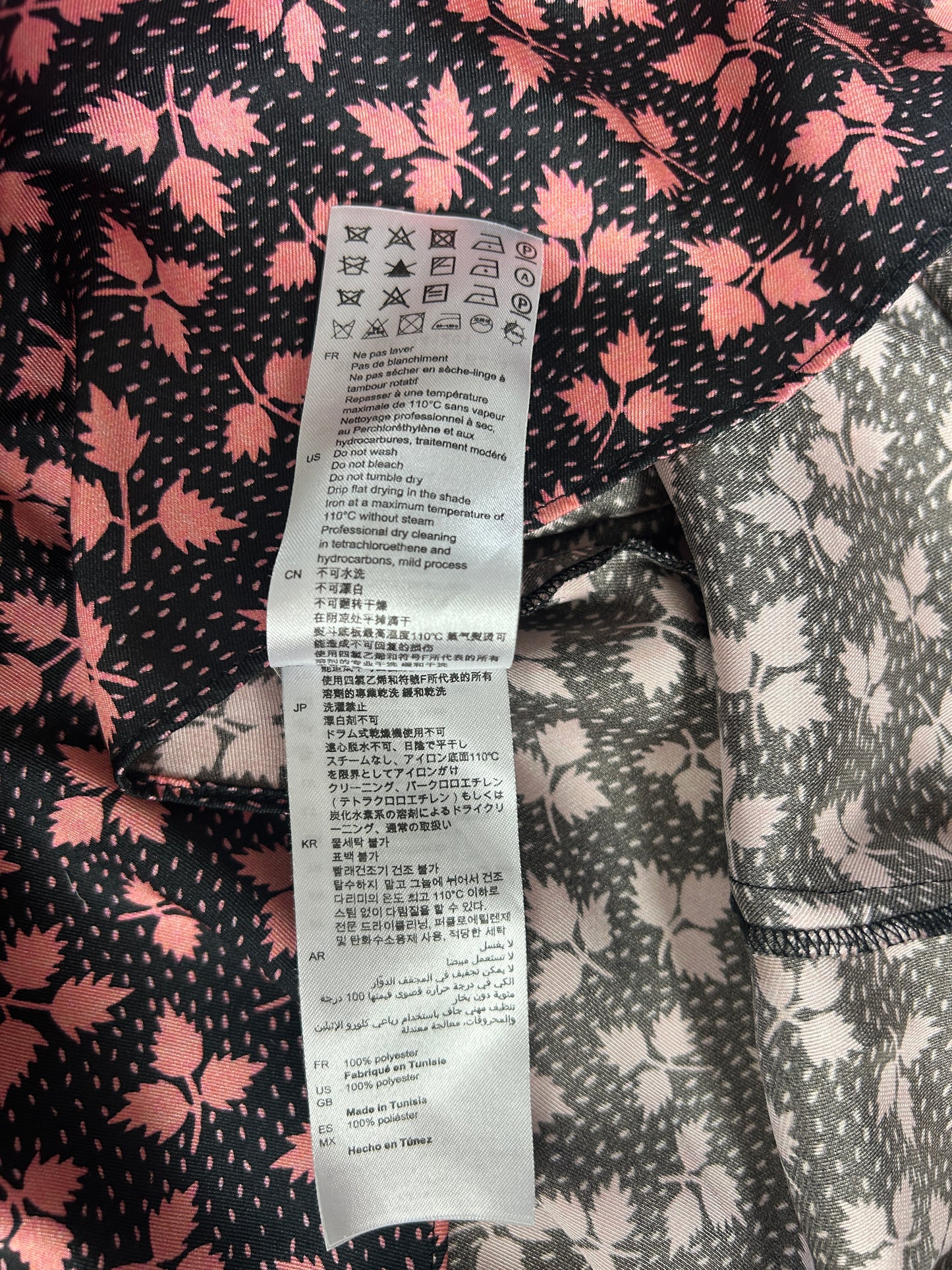 Sandro midi dress black with pink floral V neck long sleeve size 8