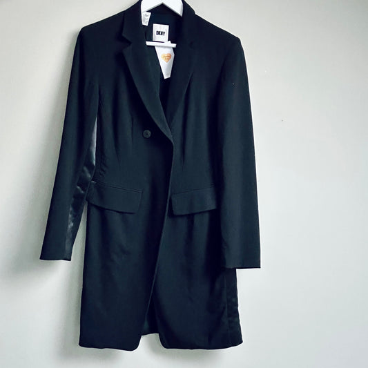 DKNY black wool blazer coat with satin detail size 10