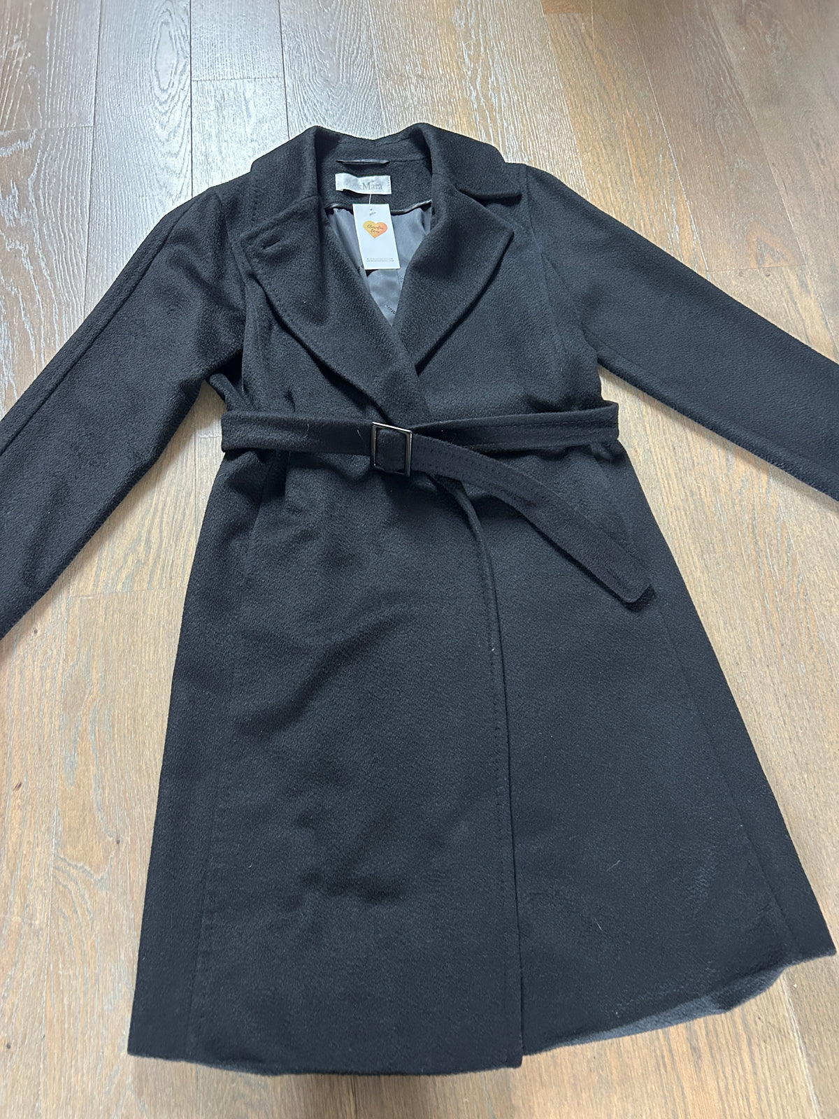 Max Mara black mid-length coat camel hair size 10