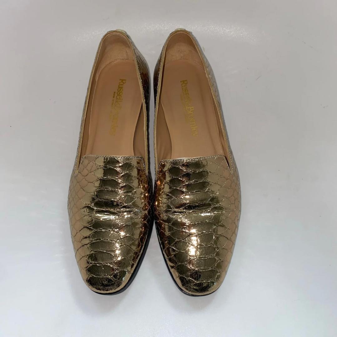 Russell & Bromley loafers gold leather snake effect UK4.5