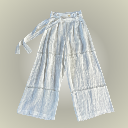 Nu Black white linen wide leg trousers 10-12