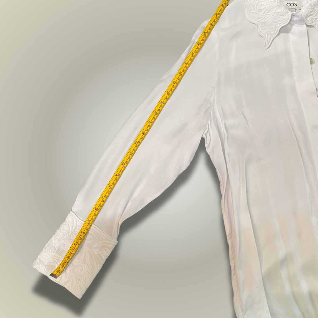 COS white satin shirt embroidered collar and cuffs Size 34 - UK8 up to UK12