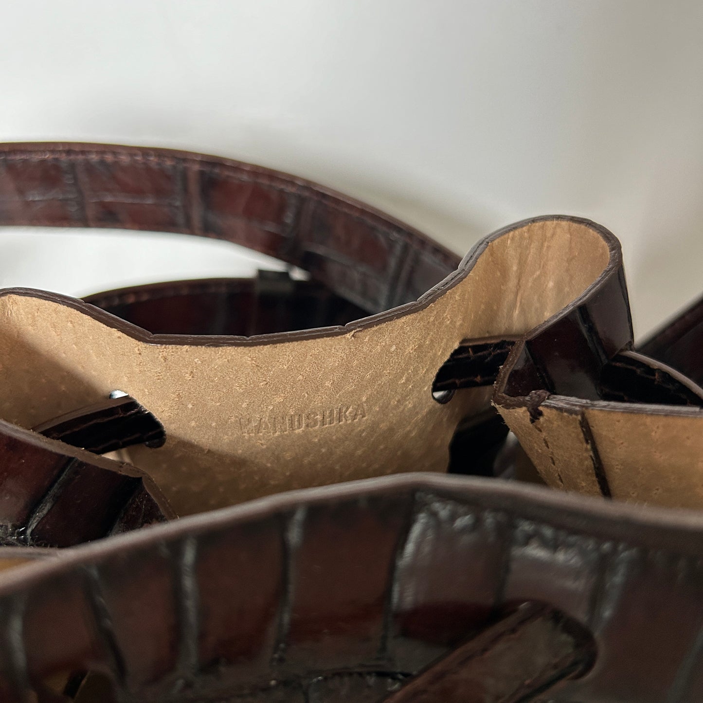 Nanushka Minee brown croc effect vegan leather belt bag