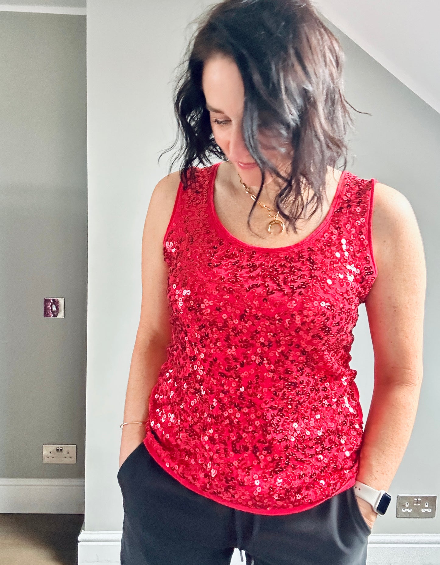 Loft by Ann Taylor red sequin sleeveless tee size S - up to 12