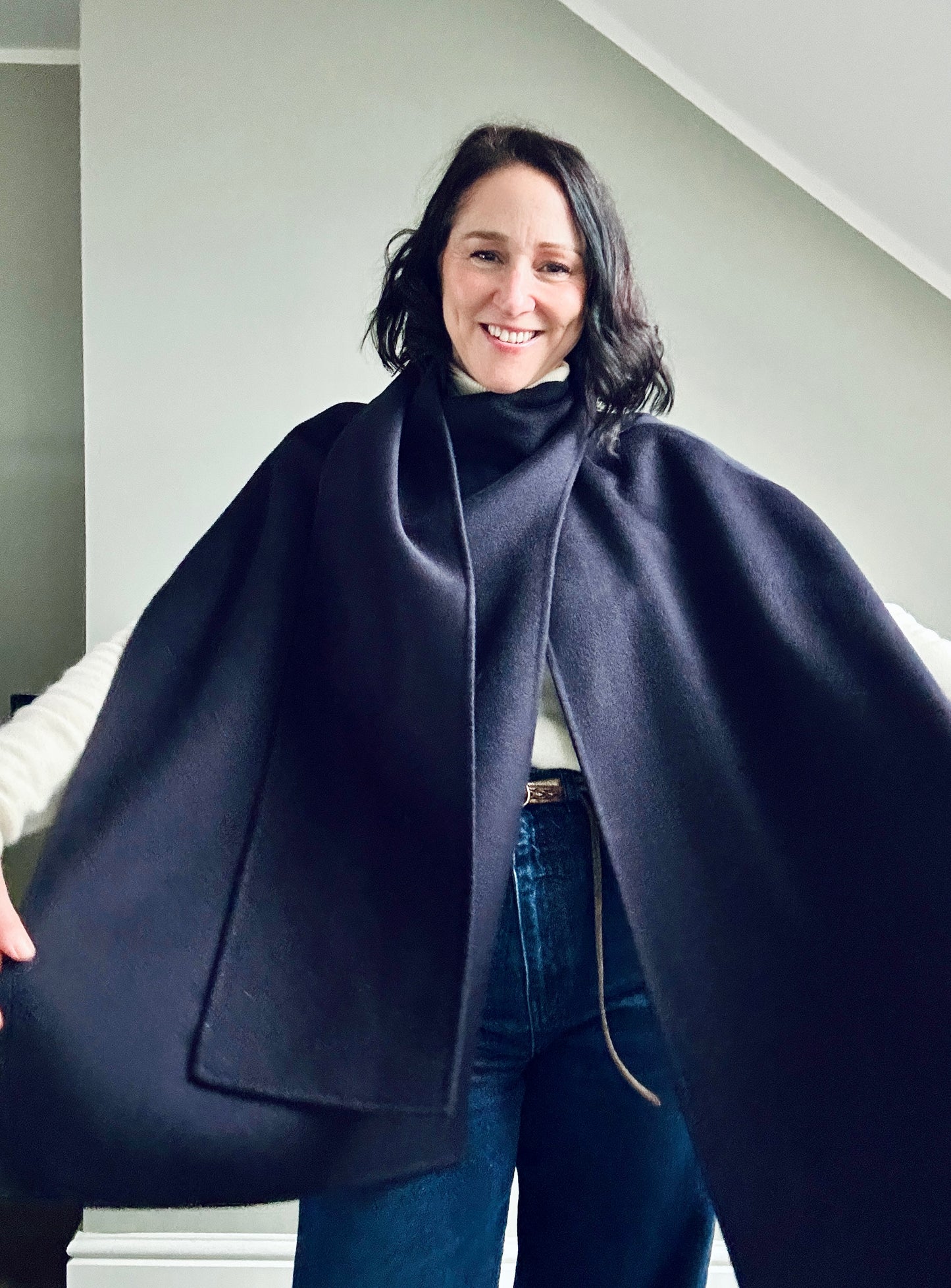 COS navy blue wool cape one size