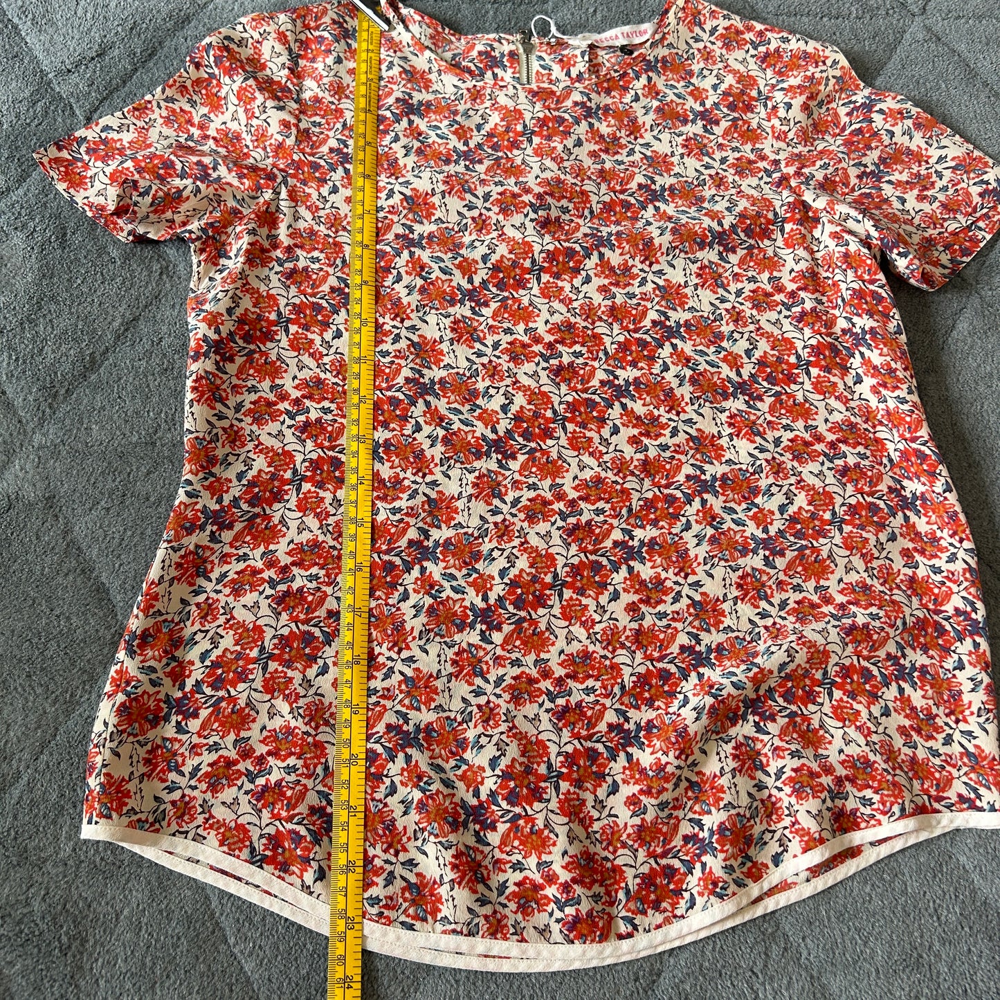 Rebecca Taylor red floral silk blouse short sleeve 6