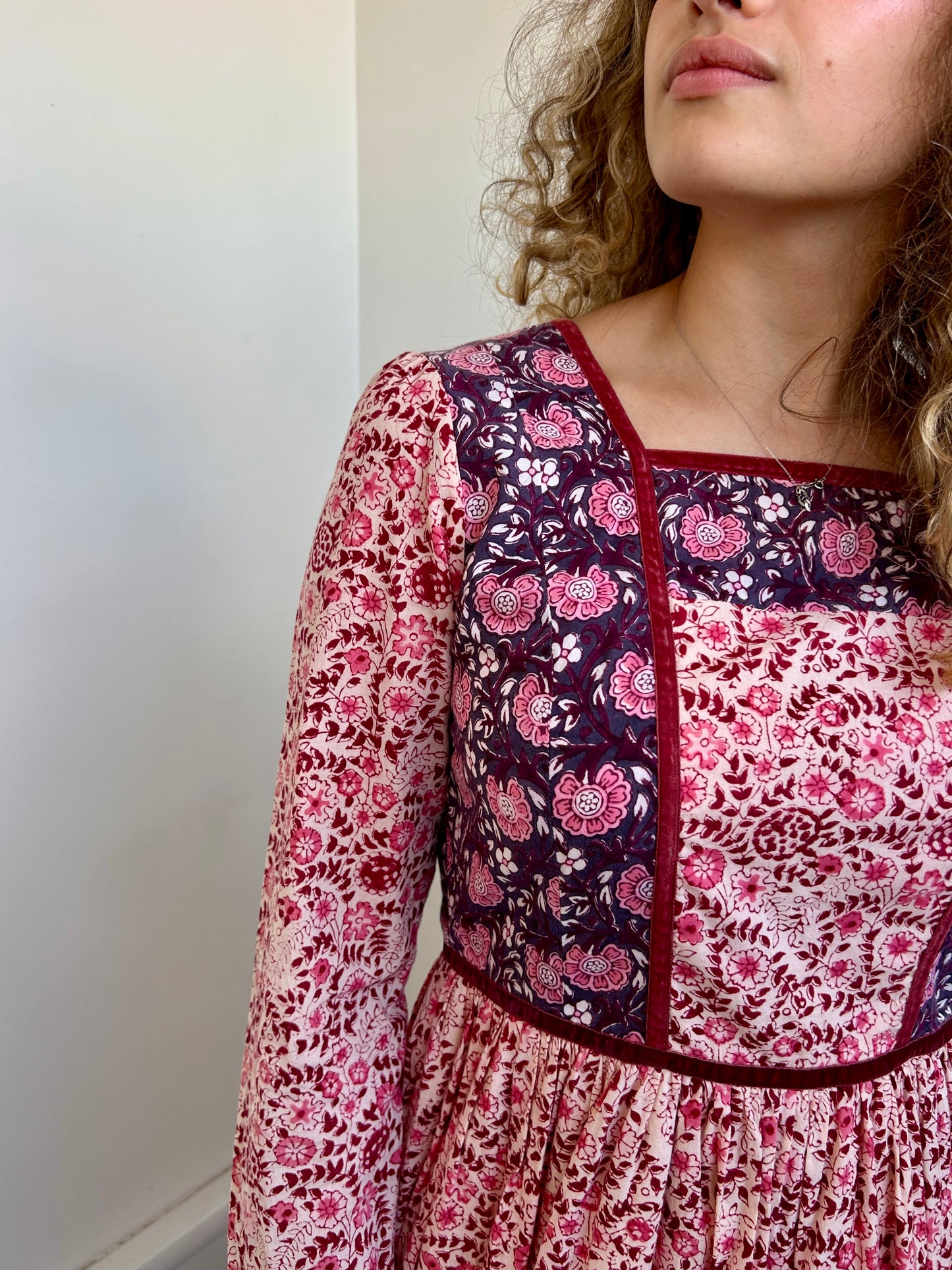 By Iris Pink Floral Maxi Cotton Dress Long Sleeve Size XS