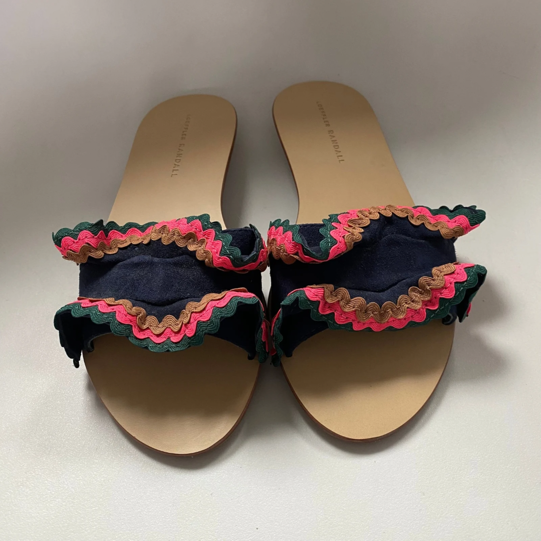 Loeffler Randall navy blue birdie suede flat ruffled sandals UK6.5