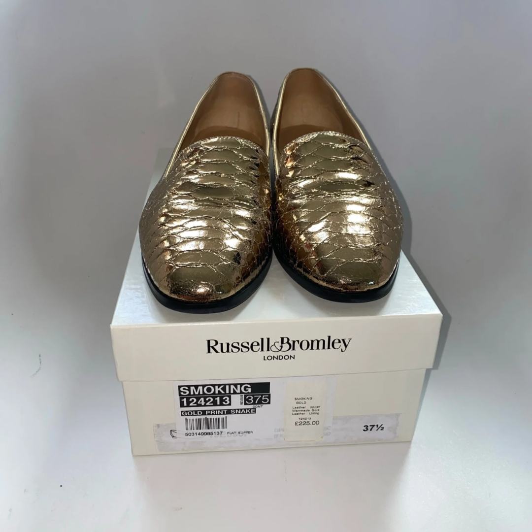 Russell & Bromley loafers gold leather snake effect UK4.5