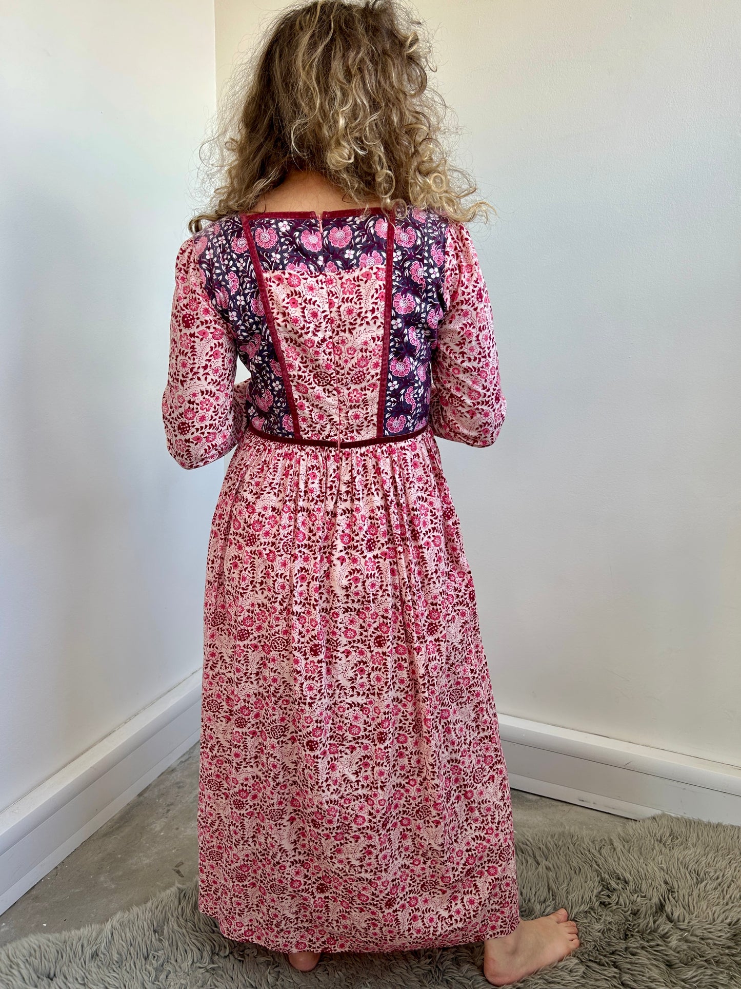 By Iris Pink Floral Maxi Cotton Dress Long Sleeve Size XS