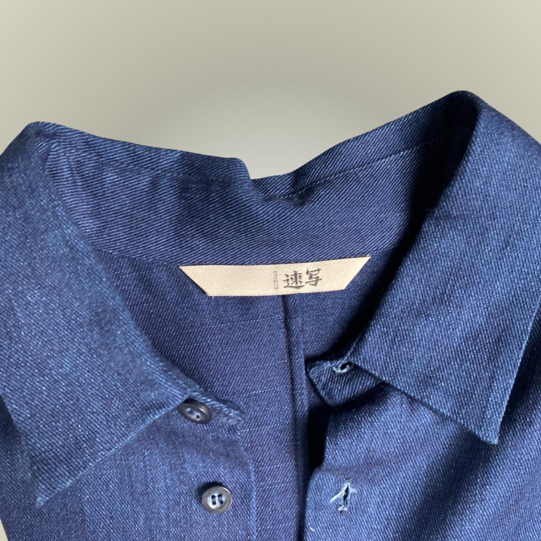 Croquis dark blue chambray collared long shirt / dress S -  up to 14