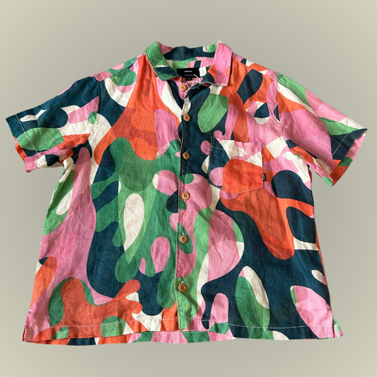 Finisterre pink camo linen shirt short sleeve 10