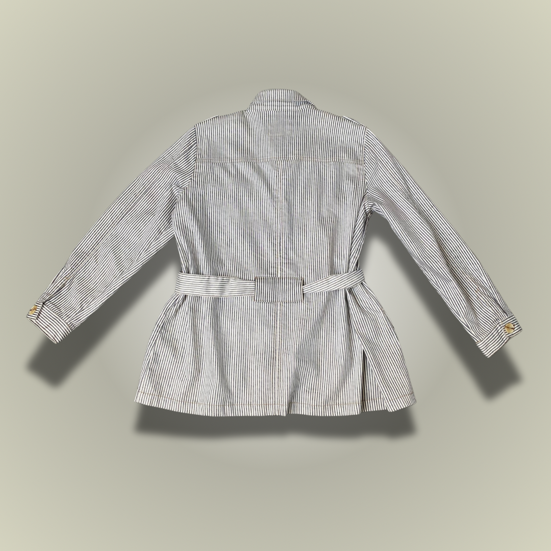 Cortefiel white and grey striped belted jacket L - 12