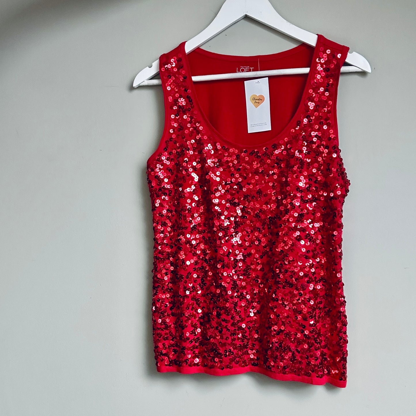 Loft by Ann Taylor red sequin sleeveless tee size S - up to 12