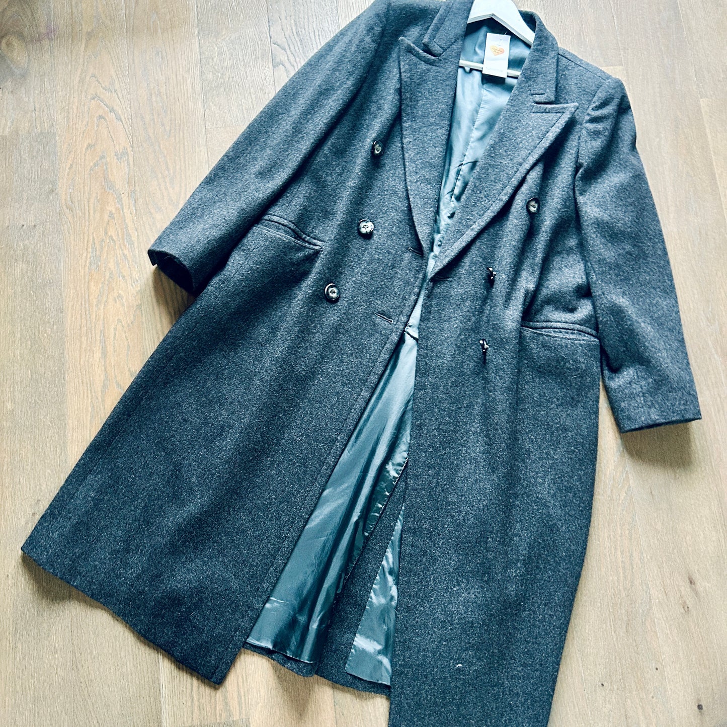 Grey wool double breasted maxi coat size up to 16