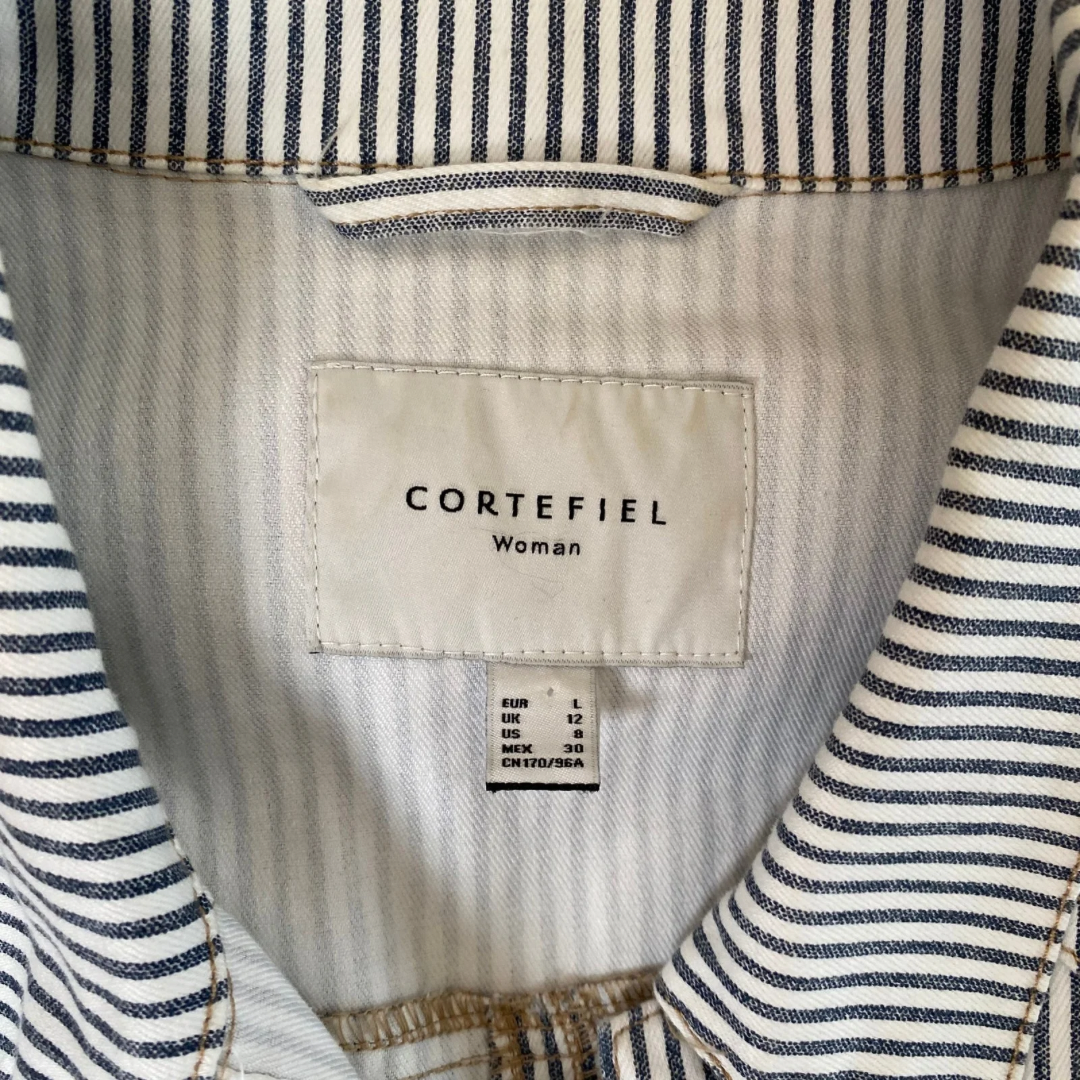 Cortefiel white and grey striped belted jacket L - 12