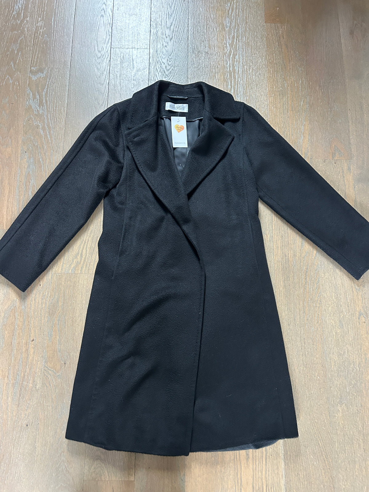 Max Mara black mid-length coat camel hair size 10