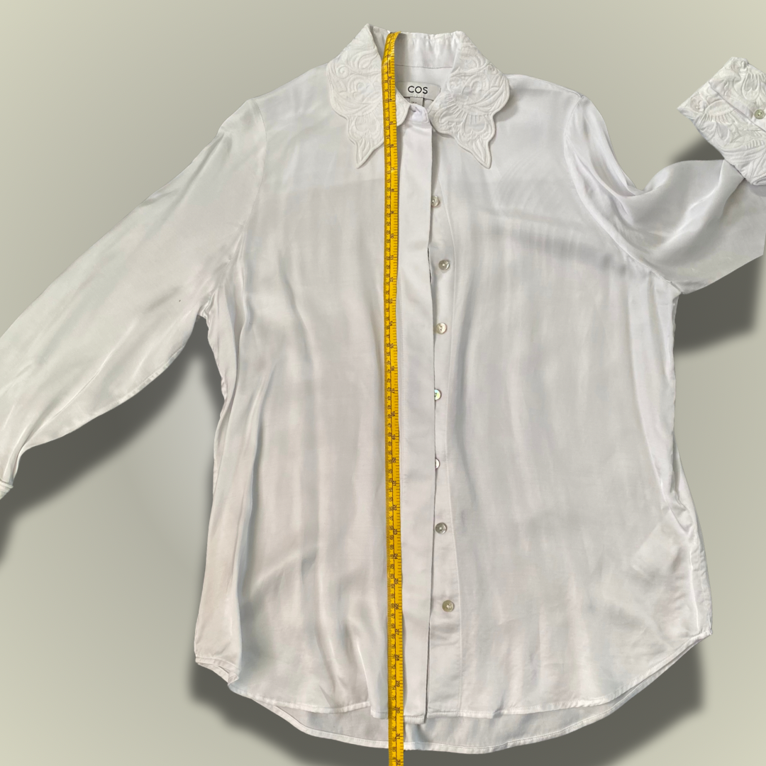 COS white satin shirt embroidered collar and cuffs Size 34 - UK8 up to UK12