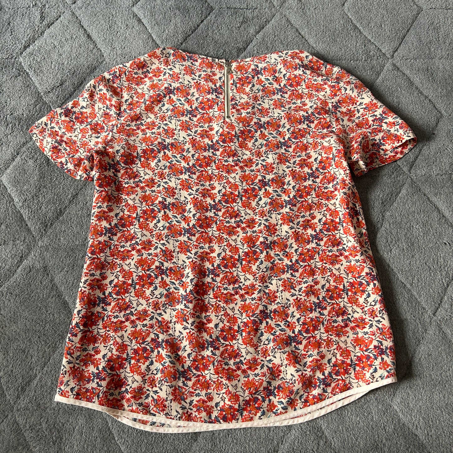 Rebecca Taylor red floral silk blouse short sleeve 6