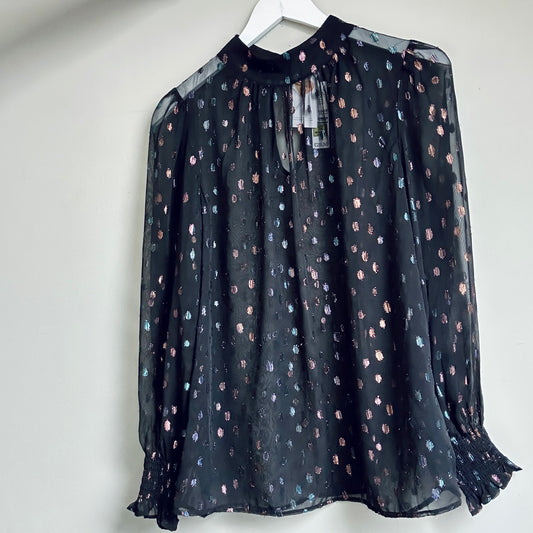 M&S black sheer blouse with metallic dots size 12