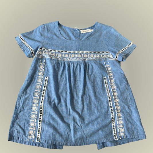 Indi & Cold blue chambray blouse with embroidery 8-10