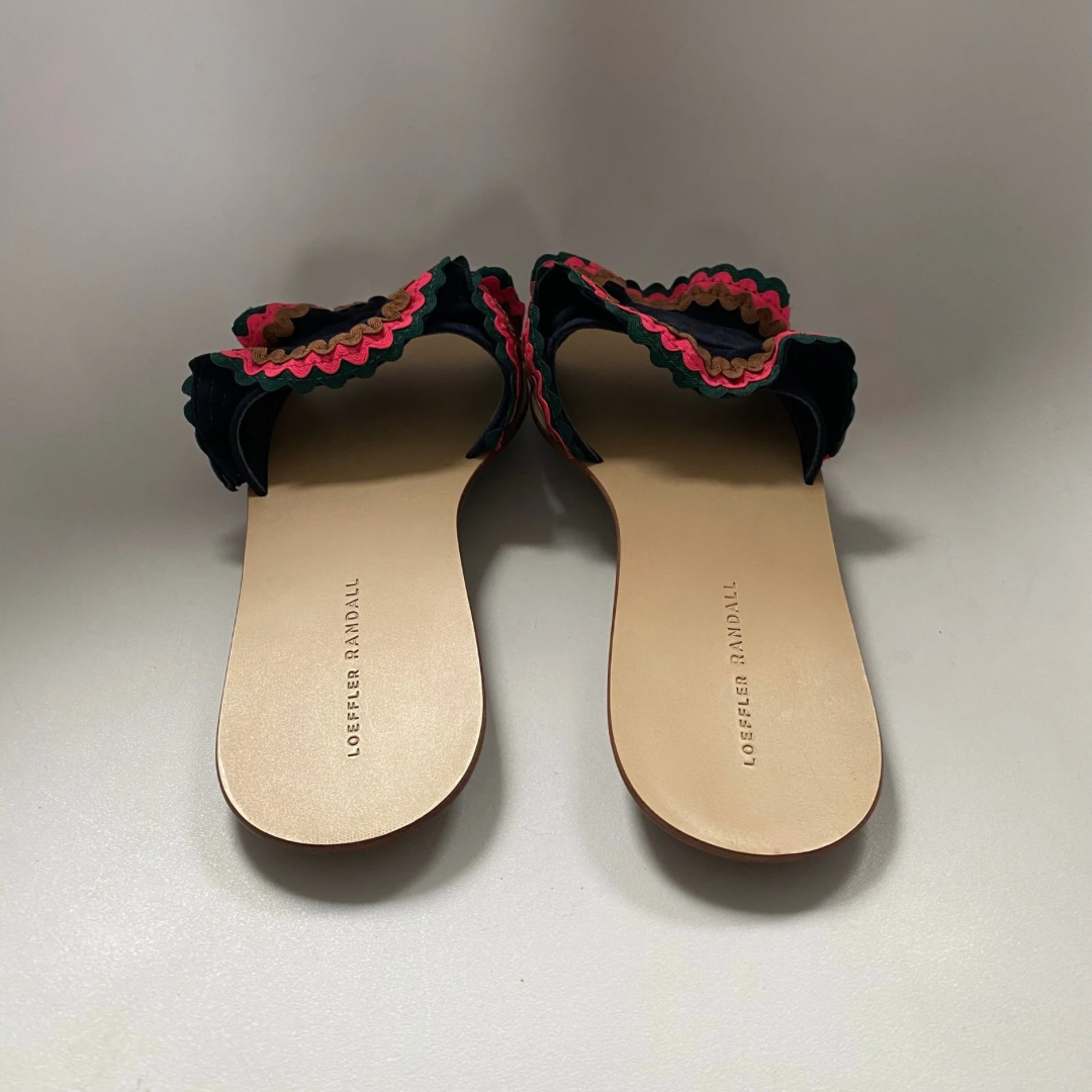 Loeffler Randall navy blue birdie suede flat ruffled sandals UK6.5