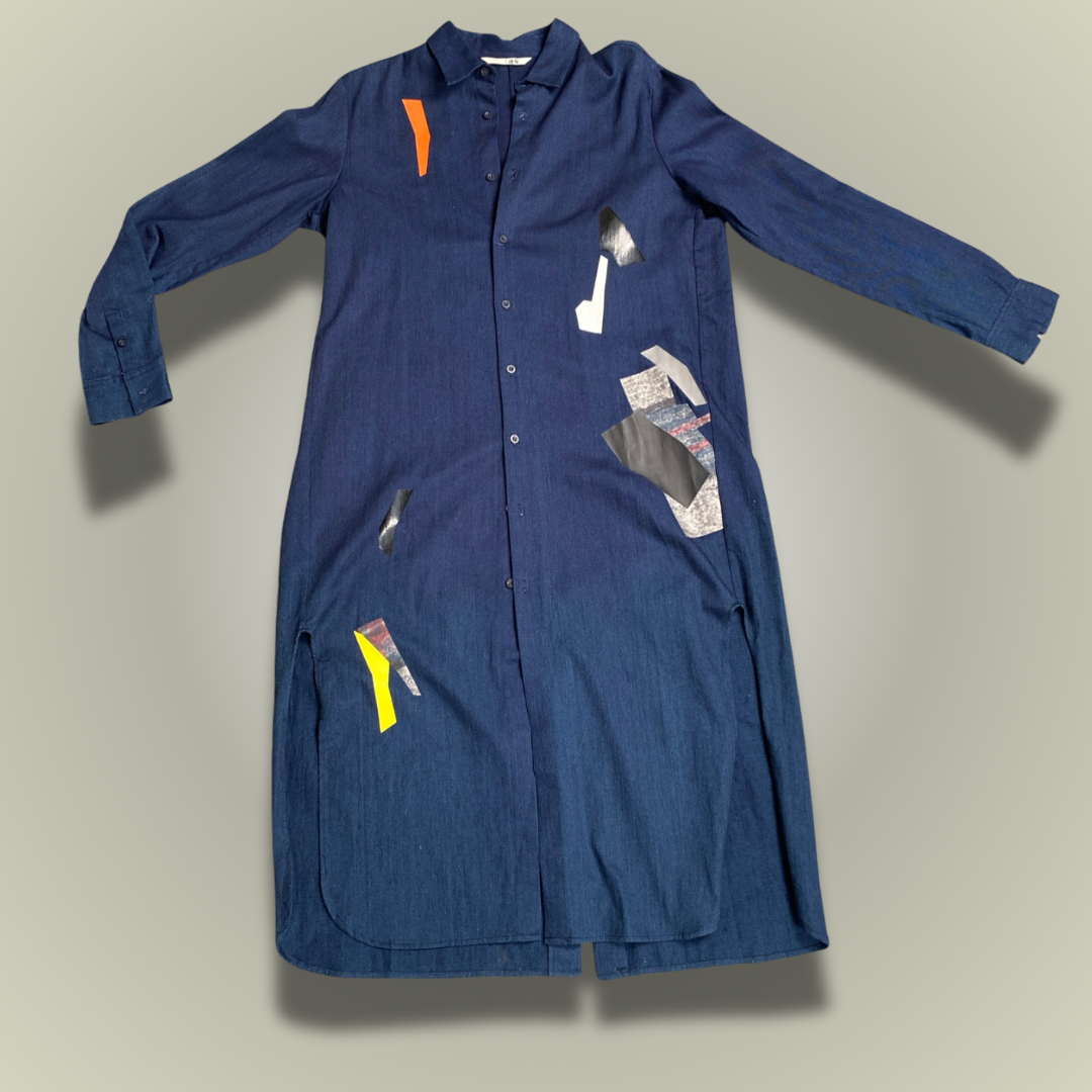 Croquis dark blue chambray collared long shirt / dress S -  up to 14