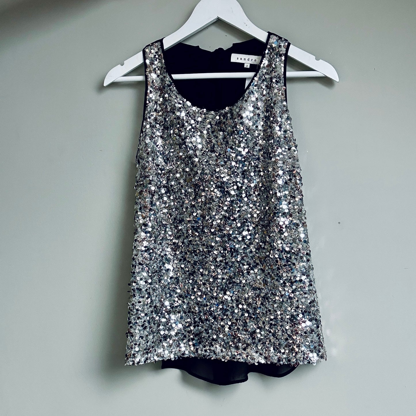 Sandro silver sequin sleeveless blouse size 10-12