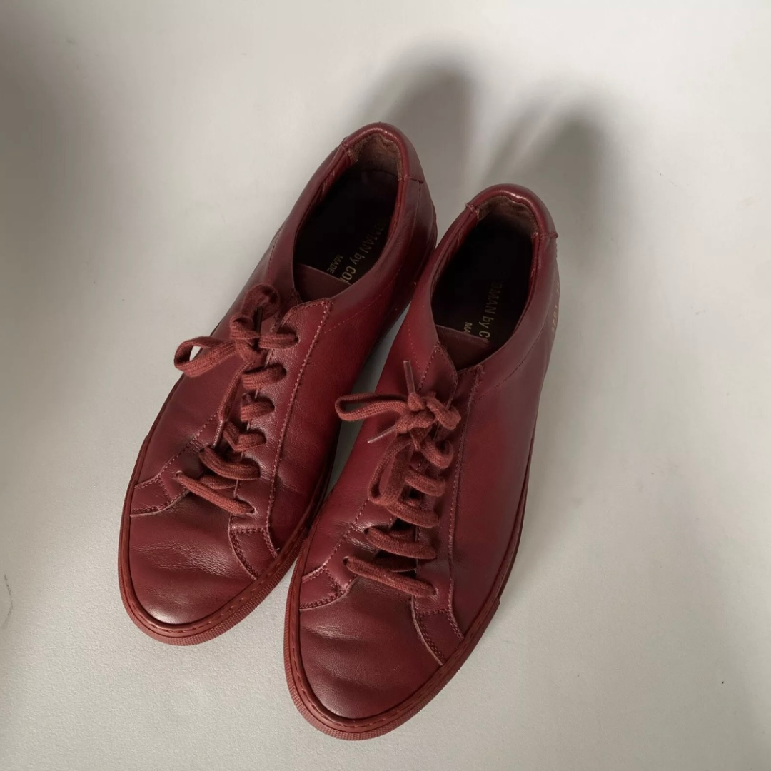 Woman by Common Projects maroon leather sneakers UK5