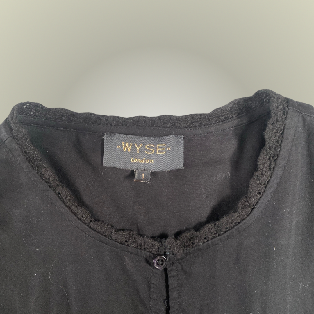 Wyse black cotton blouse long sleeve broderie anglaise 8