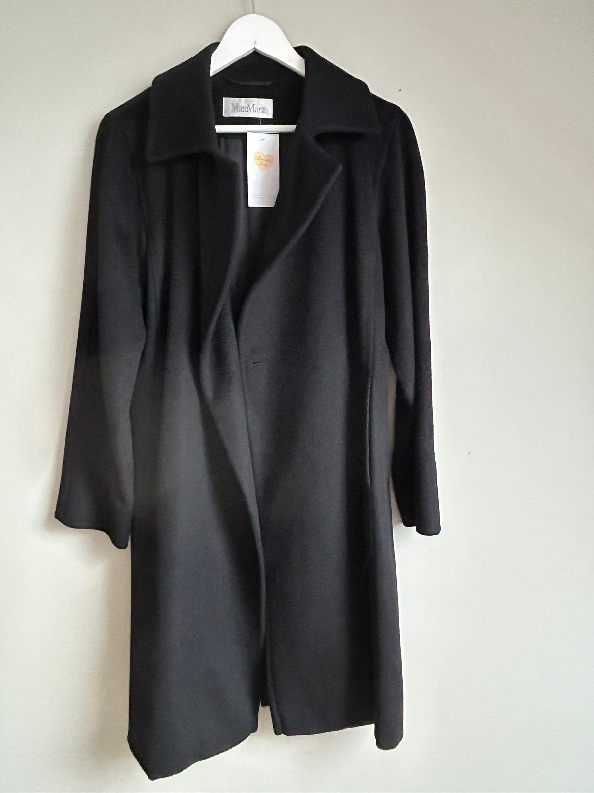 Max Mara black mid-length coat camel hair size 10