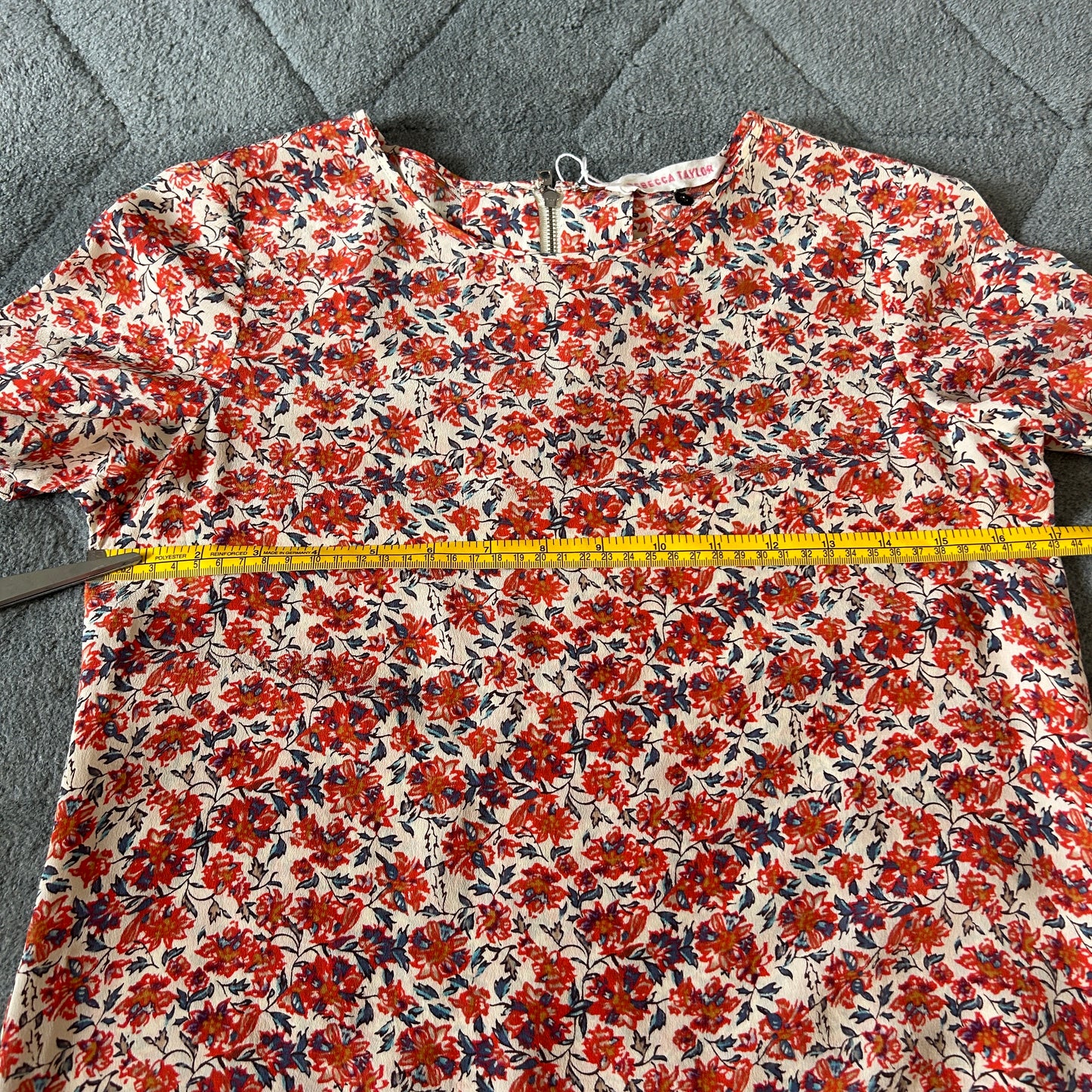 Rebecca Taylor red floral silk blouse short sleeve 6