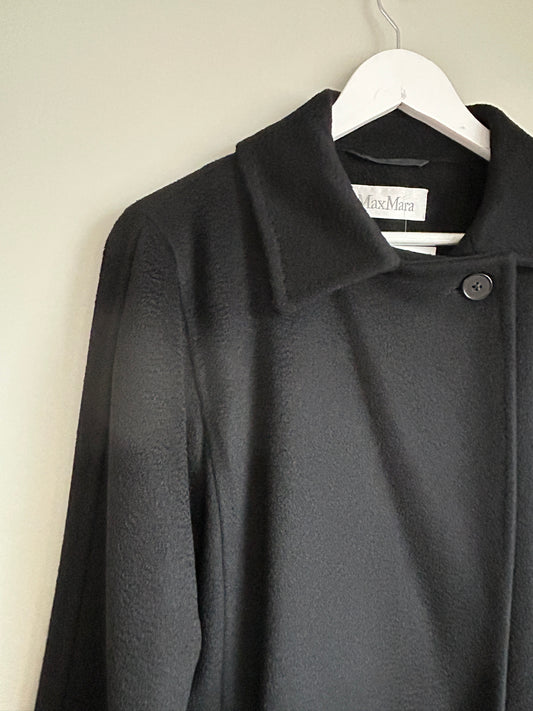 Max Mara black mid-length coat camel hair size 10