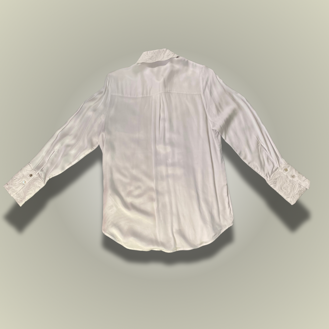 COS white satin shirt embroidered collar and cuffs Size 34 - UK8 up to UK12