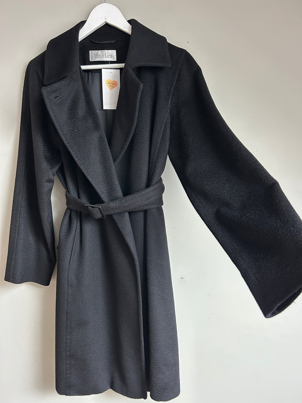Max Mara black mid-length coat camel hair size 10
