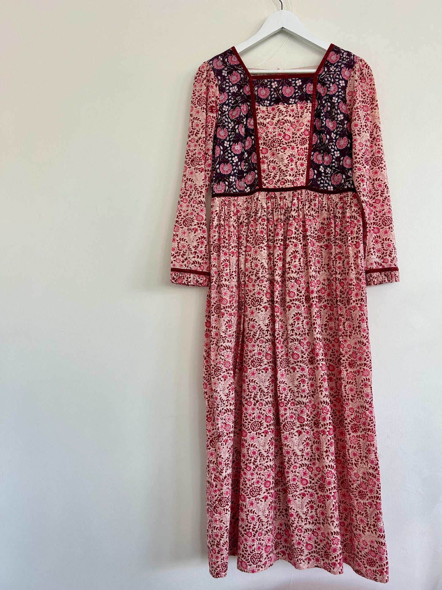 By Iris Pink Floral Maxi Cotton Dress Long Sleeve Size XS