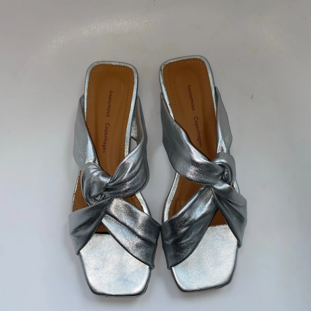 Anonymous Copenhagen Kairi silver metallic leather sandals UK4