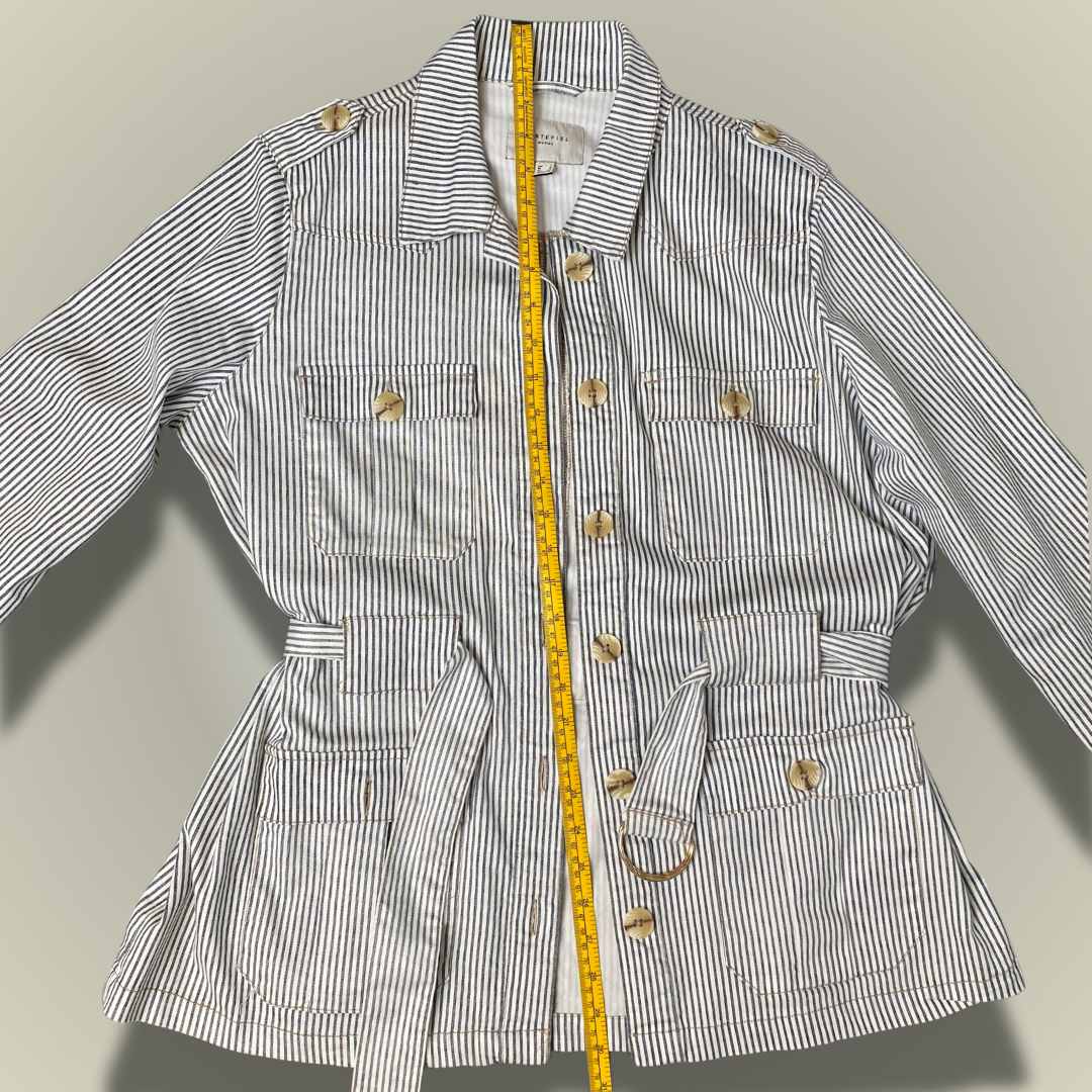 Cortefiel white and grey striped belted jacket L - 12