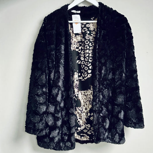 Scarlet Roos black faux fur open jacket size up to 10.