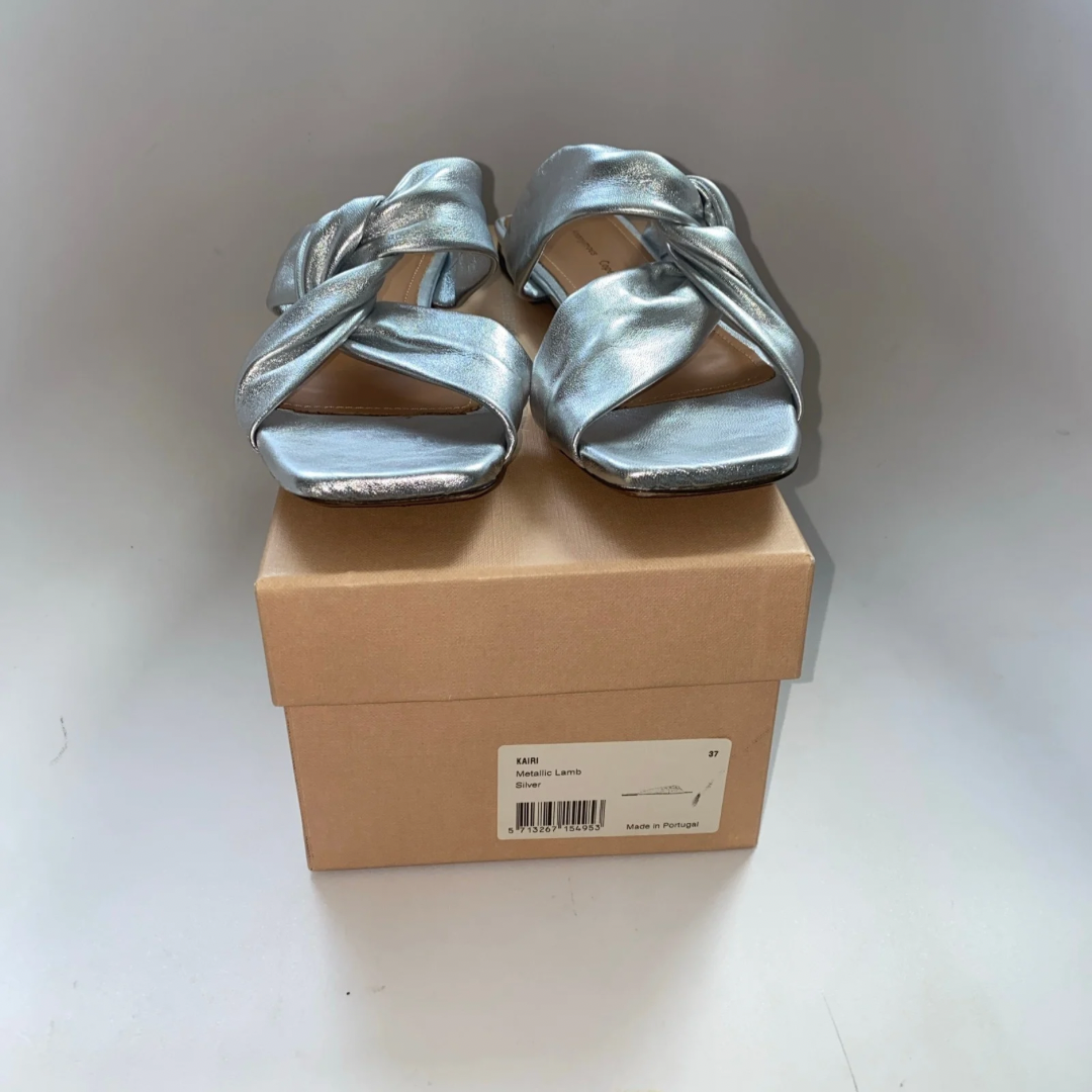 Anonymous Copenhagen Kairi silver metallic leather sandals UK4